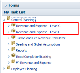 Screenshot of the Revenue and Expense form.